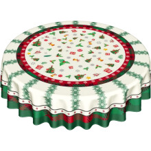 Christmas Round Tablecloth 60 Inch Red Green Polyester