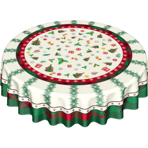 Christmas Round Tablecloth 60 Inch Red Green Polyester