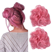 iLUU Roze Haar Bun Extensions Haarstuk Golvend Krullend Messy Donut Chignons 2pcs/pakket 2311#