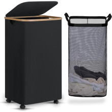 Rolling Laundry Basket with Lid & Removable Liner, 100L