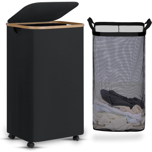 Rolling Laundry Basket with Lid & Removable Liner, 100L
