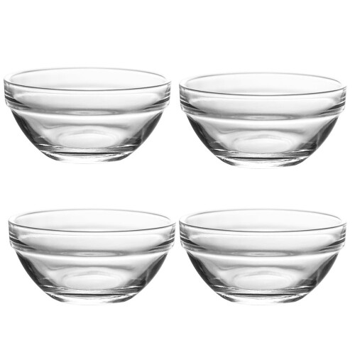 4-teiliges Set aus durchsichtigen Glas-Essensschüsseln