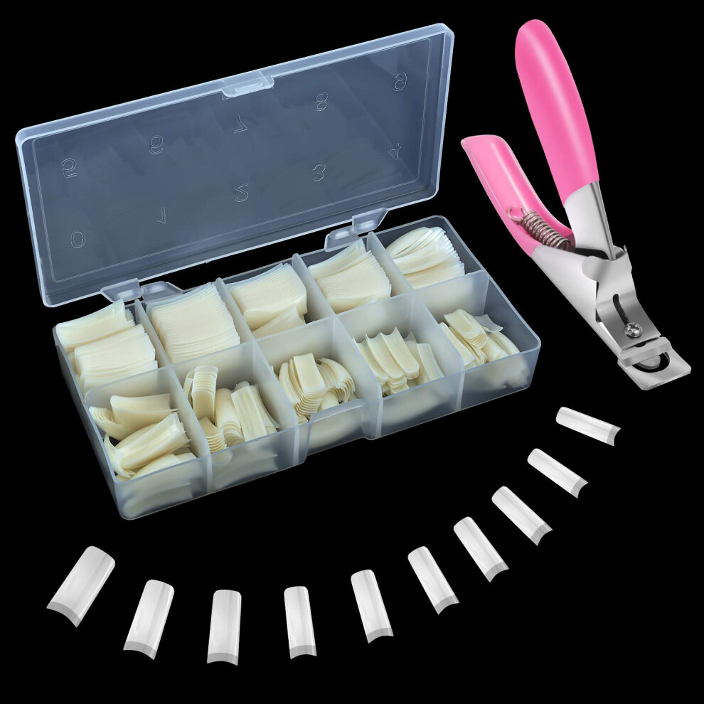 Dockapa Acrylic Nail Tips 500Pcs, French Fake Nails Natural False Nail Tips With Nail Clipper And Storage Case For Nail Art Salon And Home Diy (10 Sizes)