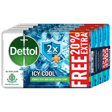 Savon Dettol Icy Cool avec 2X Menthol (600G), 125G + 20% Gratuit, Pack de 4