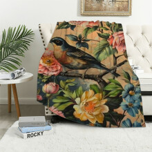 Black Boho Floral Throw Blanket 150x200cm