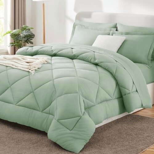 Σετ παπλωμάτων Sage Green πλήρους μεγέθους, 7 τεμαχίων