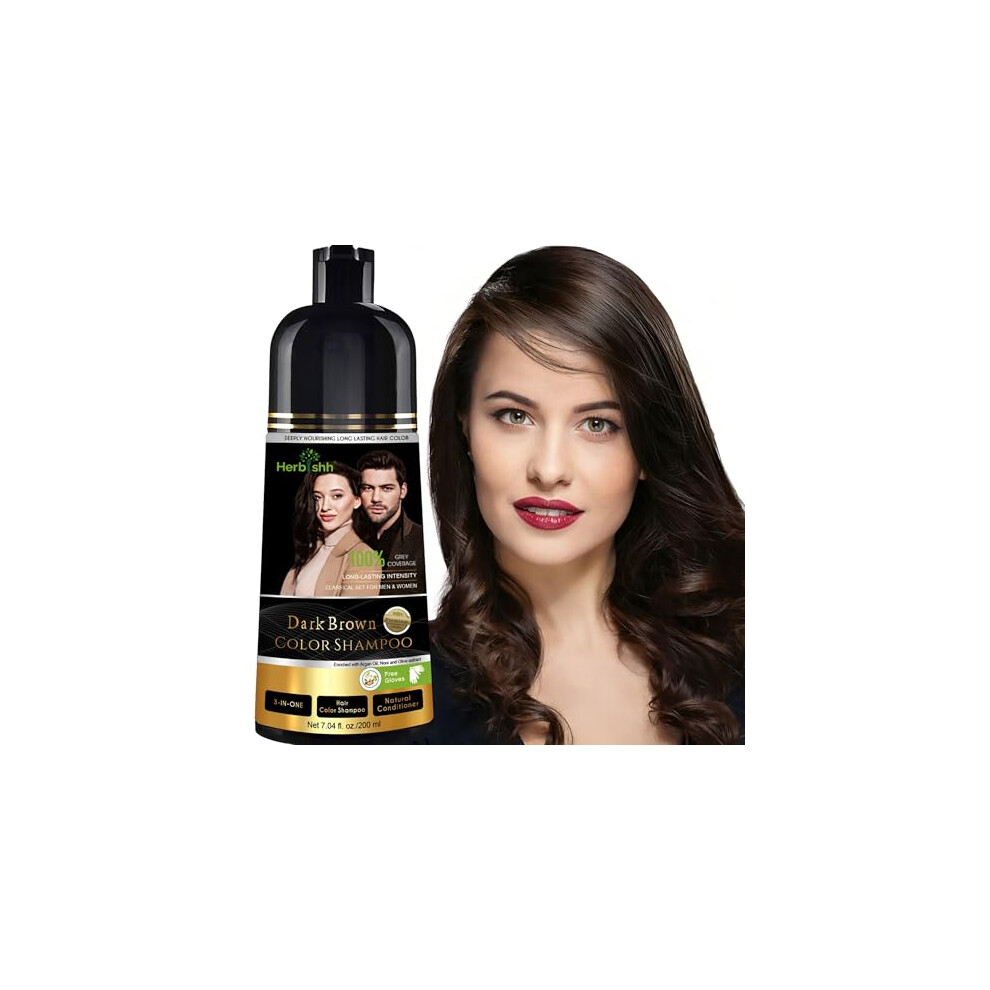 Herbishh Dark/Brown/Grey Hair Color Shampoo, 3 In 1, 100% Coverage, Hair Color For Men & Women, Long-Lasting Color In 15-20 Mins, Ammonia-Free, 200 Ml