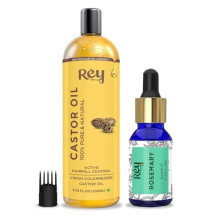 Rey Naturals Rosmarin essentiell olja & kallpressad ricinolja | Kombination för hälsosamt hår och hårbotten