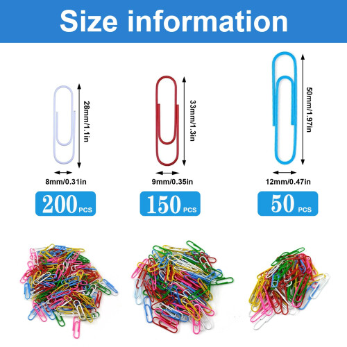 Paper Clips Assorted Size 400 Pieces,Large Medium Small Coloured Paperclips,Durable and Rustproof Paper Clip for Paperwork Office School Document 1
