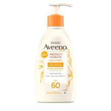Aveeno Protect + Hydrate Sunscreen Moisturizing Body Lotion with Broad Spectrum SPF 60 and Prebiotic Oat, Weightless, Paraben, Oxybenzone, and Oil Fre