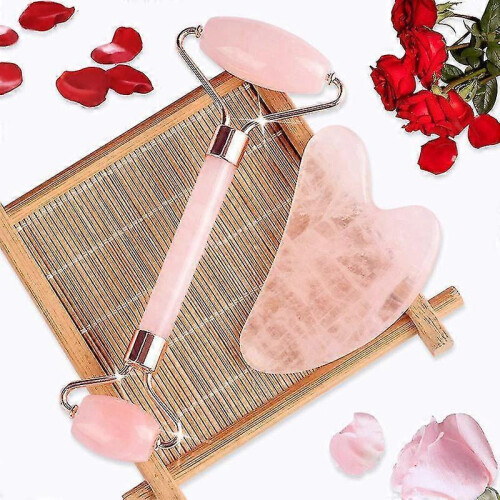 Gua Sha Und Gesichtsroller Beauty Massager, Jade Roller Rosenquarz 1