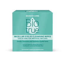 Lingettes nettoyantes micellaires pour paupières Biotrue, soin des yeux irrités et secs, sans parfum, 30 W