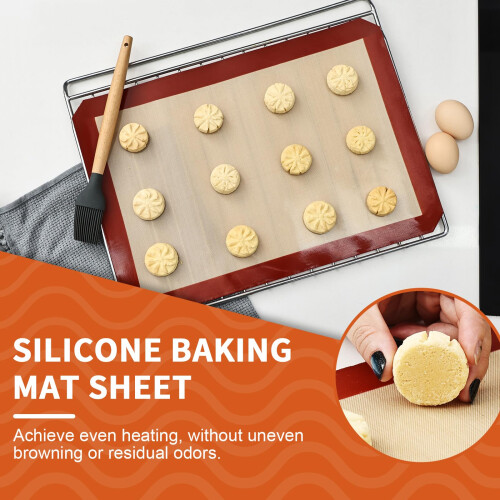 KitchenRaku 2-Pack Silicone Baking Mat, 16.5"x11.6" (42 x 29.5 cm) Reusable Silicone Baking Sheets for Oven 2
