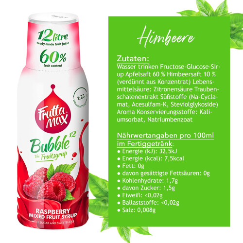 FruttaMax Raspberry Syrup | Less Sugar | 60% Real Fruit Concentrate | Suitable for soda Machine 500ml 1