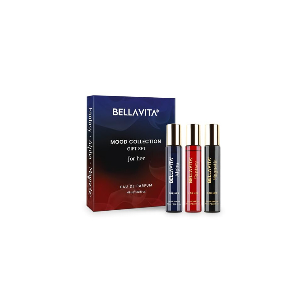 Bellavita Pink Mood Collection Gift Set 3X15ml | Long Lasting Edp Perfume For Woman | Alpha, Fantasy & Magnetic | Pepper, Jasmine And Moss | Fruity, F