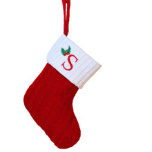 Initial Christmas Stocking – Red & White Knit, 7.9 in