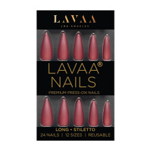 Uñas Postizas BURGUNDY BOSS de Lavaa Beauty | Largas Stileto | Uñas Mate Burdeos