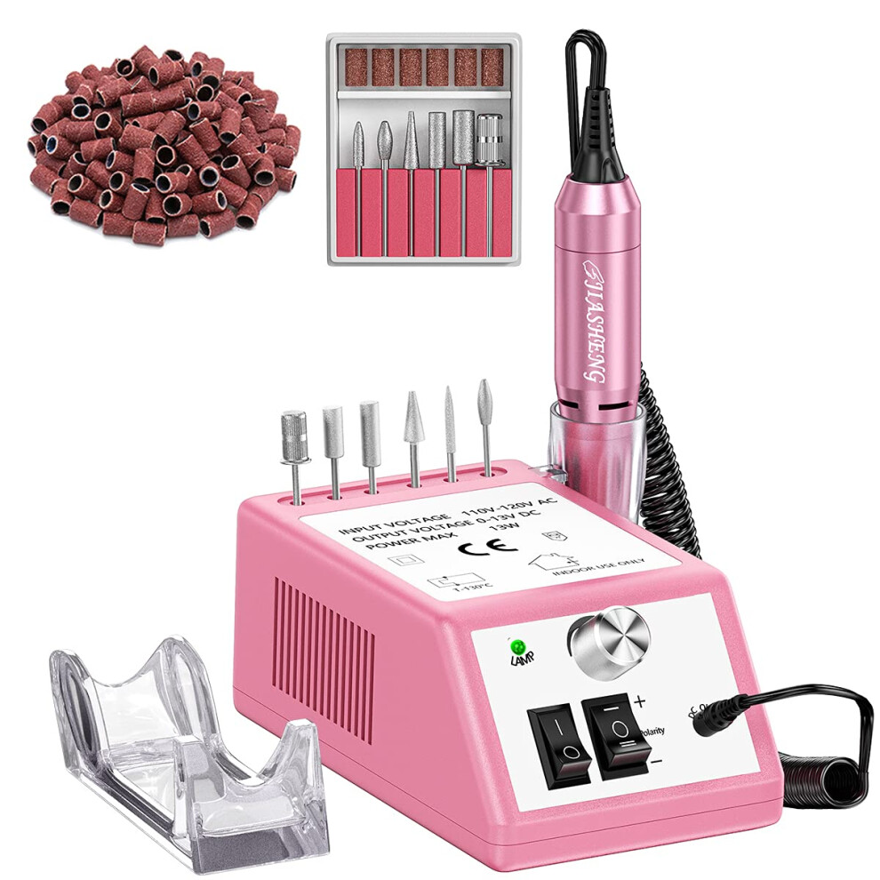 Jiasheng Pink 20000Rpm Electric Nail Drill Professional Nail File Drill Acrylic Nails Kit For Manicure Gel Nail Polish Remover With 1 Pack Of Sanding Bands(Pink)