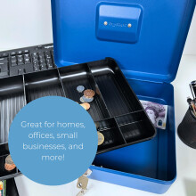 Cathedral Products Key Lockable Cash Box with Lift Out 6 Compartment Coin Tray - 6 Inch - Black