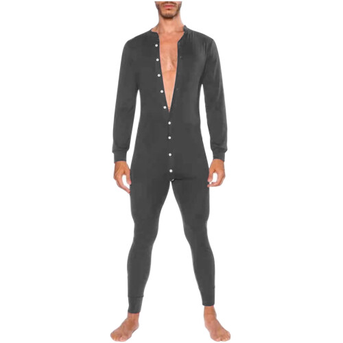 Herre grå jumpsuit med knapper XXL
