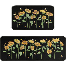 Juego de 2 alfombras de cocina negras – 17x30 pulgadas + 17x48 pulgadas, antideslizantes.