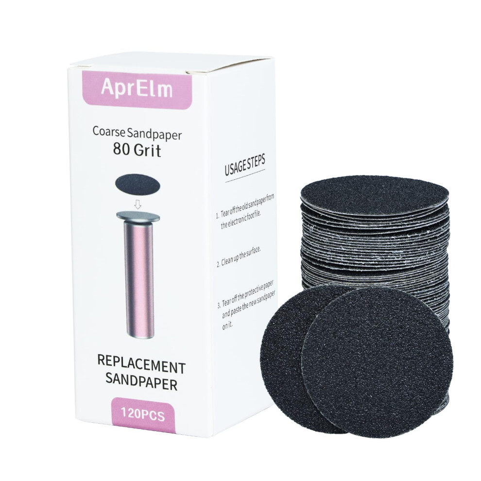 Aprelm 120Pcs Replaceable Sandpaper For Electric Foot Callus Remover, 80 Grit Coarse Sandpaper Refill Discs