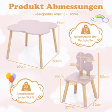 Bloemvormige kindertafelset, roze, hout, 1 tafel + 2 stoelen