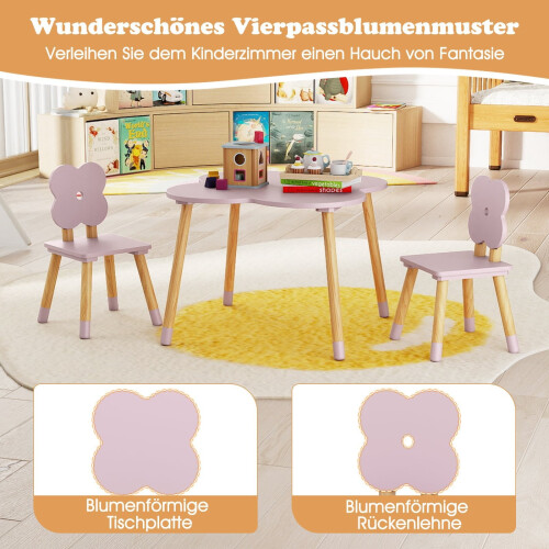 Kindertisch-Set in Blumenform, Rosa, Holz, 1 Tisch + 2 Stühle 2