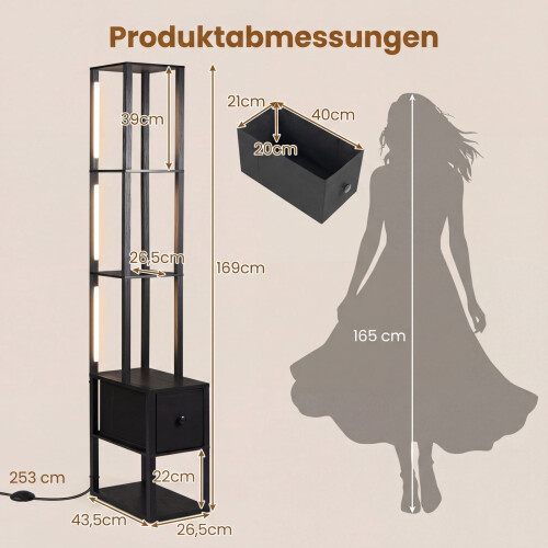 Verstellbare LED-Stehleuchte mit Ablagen und Tisch, Schwarz 1
