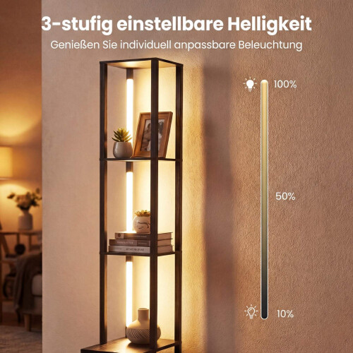 Verstellbare LED-Stehleuchte mit Ablagen und Tisch, Schwarz 2