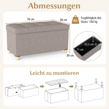 Opbergbank met dienblad, linnen, 76 cm, 78 liter inhoud, grijs