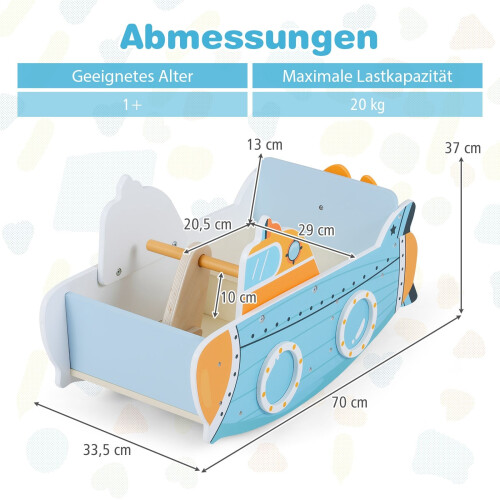 Schaukelboot aus Holz für Kinder mit drehbarem Propeller 1