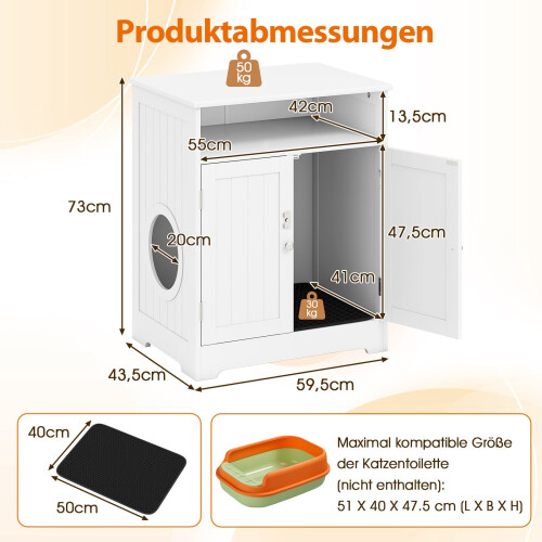 3-in-1 kattenbakomkasting met mat en afsluitbare deuren