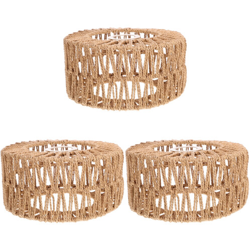 3Pcs Rustic Yellow Woven Straw Rope Lamp Shade for Ceiling Lights
