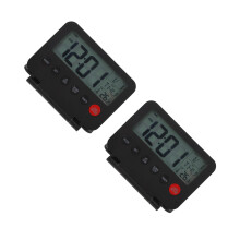 2Pcs Compact Black Bedside Alarm Clock with Night Light and Flip Cover