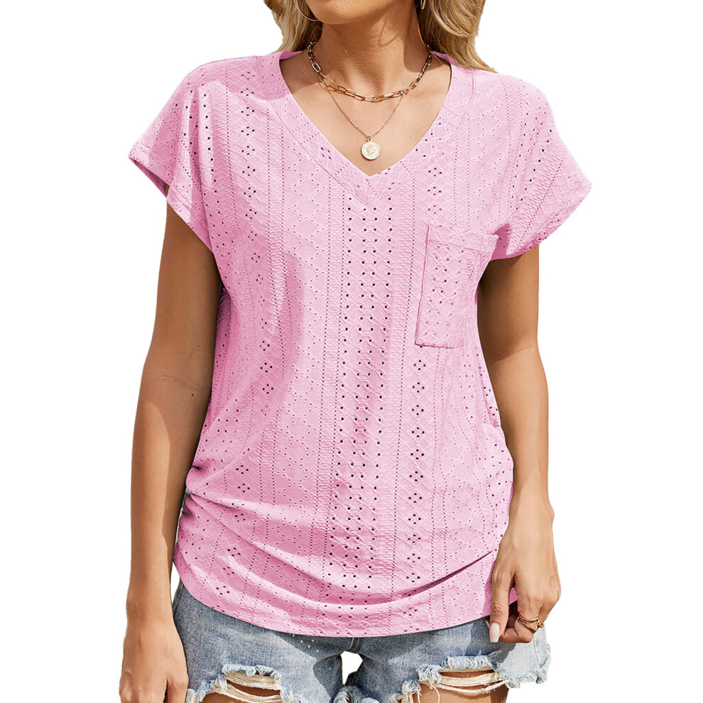 Light/Pink Womens Top Spring V Neck Shirts Casual Trendy- Xl