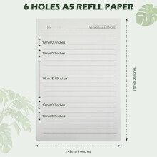 2 Packs A5 Refills Ruled Lined Paper, 120 Sheets/240 Pages A5 Refill Pad, 6 Hole Loose Leaf Punched Paper Refill Pad for Planner, Diary