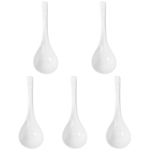 5Pcs Ergonomic Large Ceramic Soup Spoons for Kitchen and Dining