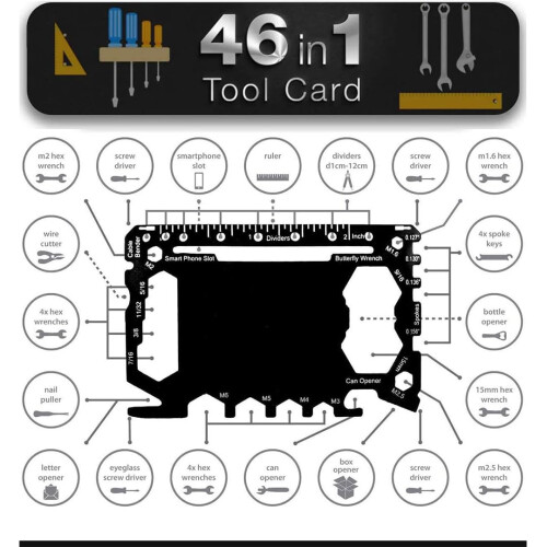 Bascuda Stainless Steel 46-in-1 Card Size Gadget Wallet Multitool 1