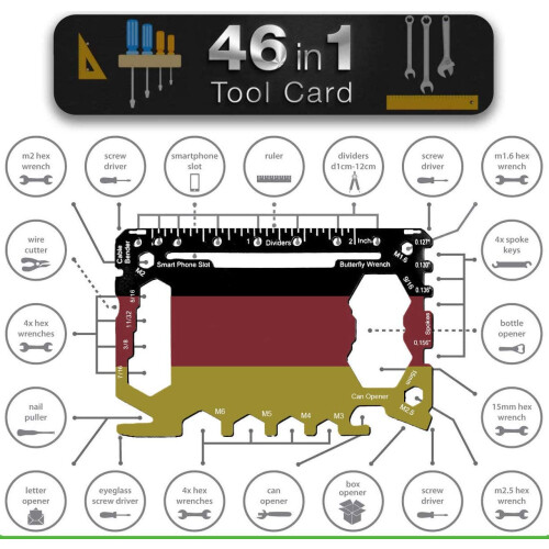 Bascuda Stainless Steel 46-in-1 Card Size Gadget Wallet Multitool 2