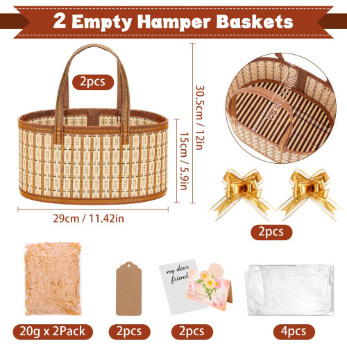 Dreamtop 2 Set Empty Hamper Baskets, Woven Bamboo Gift Basket Hamper Kit with Handles 1
