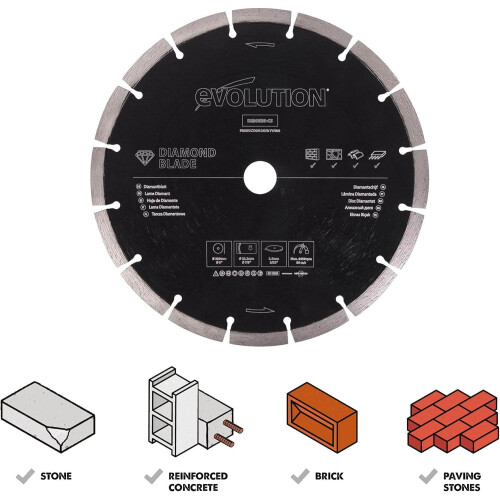 Evolution Power Tools D230SEG-CS 230 mm Diamond Blade For Disc Cutters - Segmented Edge For Cutting Masonry, Such as Brick 1