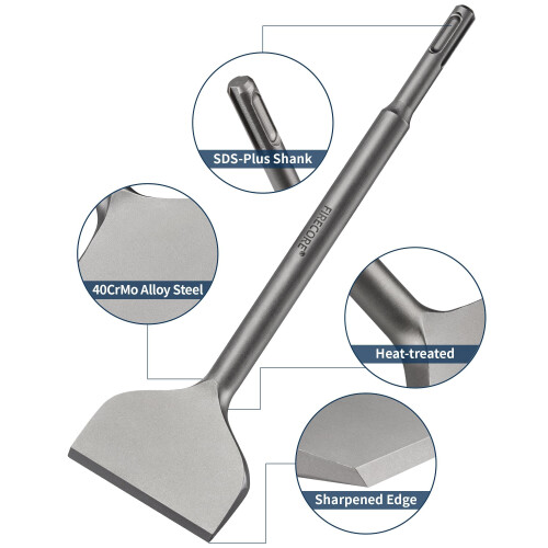 SDS Chisel Bits Fireocre SDS Plus Tile Chisel 250 X 75 mm, Angled Wide Spade Chisel for SDS Plus Hammer 1