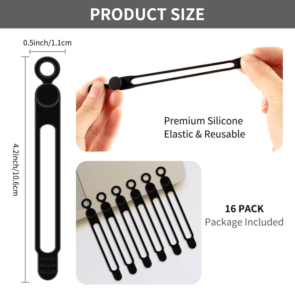 Tambee Cable Ties Reusable Silicone Cable Straps 16Pcs Cable Wire Ties 5000552374418