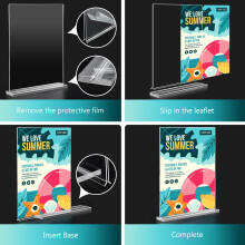 RAYNEAY A4 Acrylic Sign Holder, 6 Pack T-Shape A4 Perspex Display Stand, Clear A4 Table Menu Holders for Office Shop Restaurant School