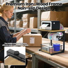 Label Holder for Rolls and Fan-Fold Labels, Wooden Thermal Sticker Roll Holder for Desktop Thermal Label Printer