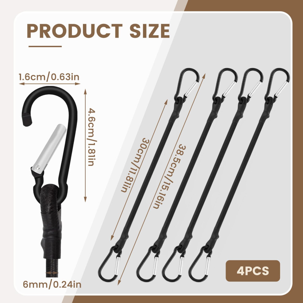 4 Pcs Bungee Cords With Carabiner Clips 30Cm Bungee Cords With Hooks D 5003450659960