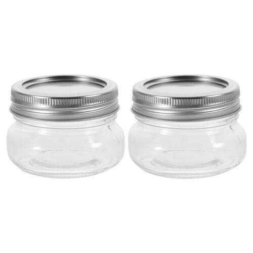 2-Pack Compact Transparent Glass Jars with Stainless Steel