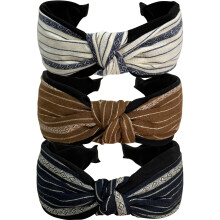 Jseng 3er Set Boho Zopf-Haarband Stoff Kreuzknoten Elastisches Haarband Gestreiftes Leinen für Frauen