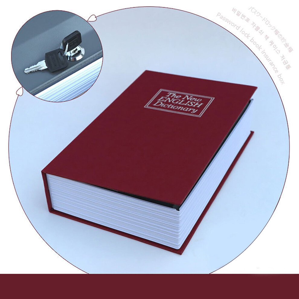 Book Safe Red Portable Metal Lock Box With Key 9329345512889